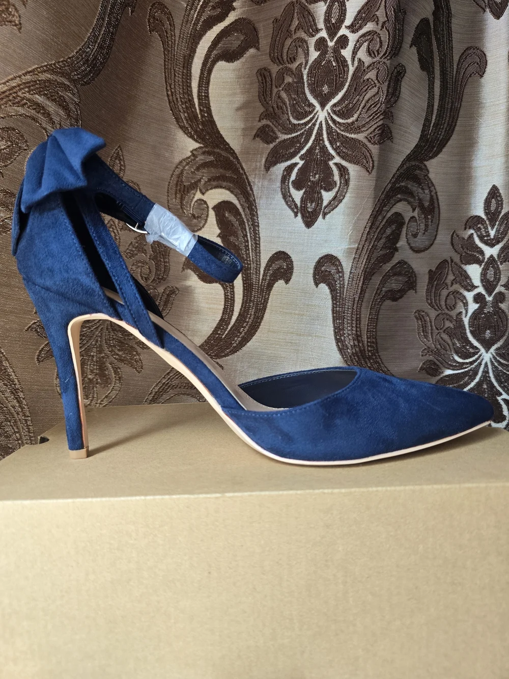 Elegant Navy Pointed-Toe Ankle-Tie Heels